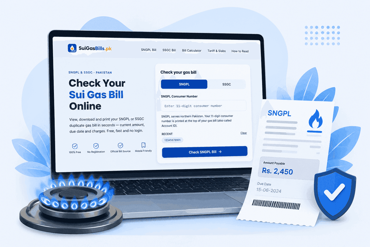 Check your SNGPL or SSGC gas bill online — SuiGasBills.pk