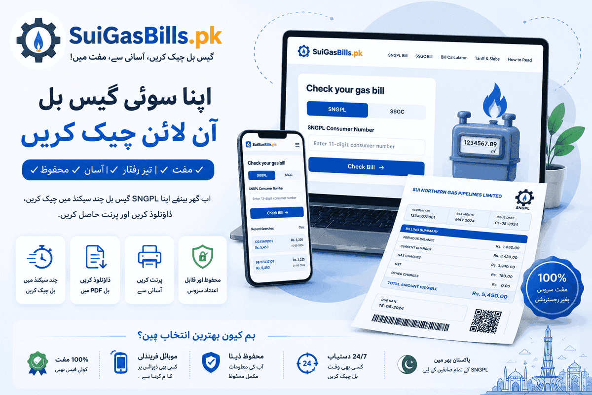 Sui Gas duplicate bill online — get SNGPL SSGC bill copy free Pakistan